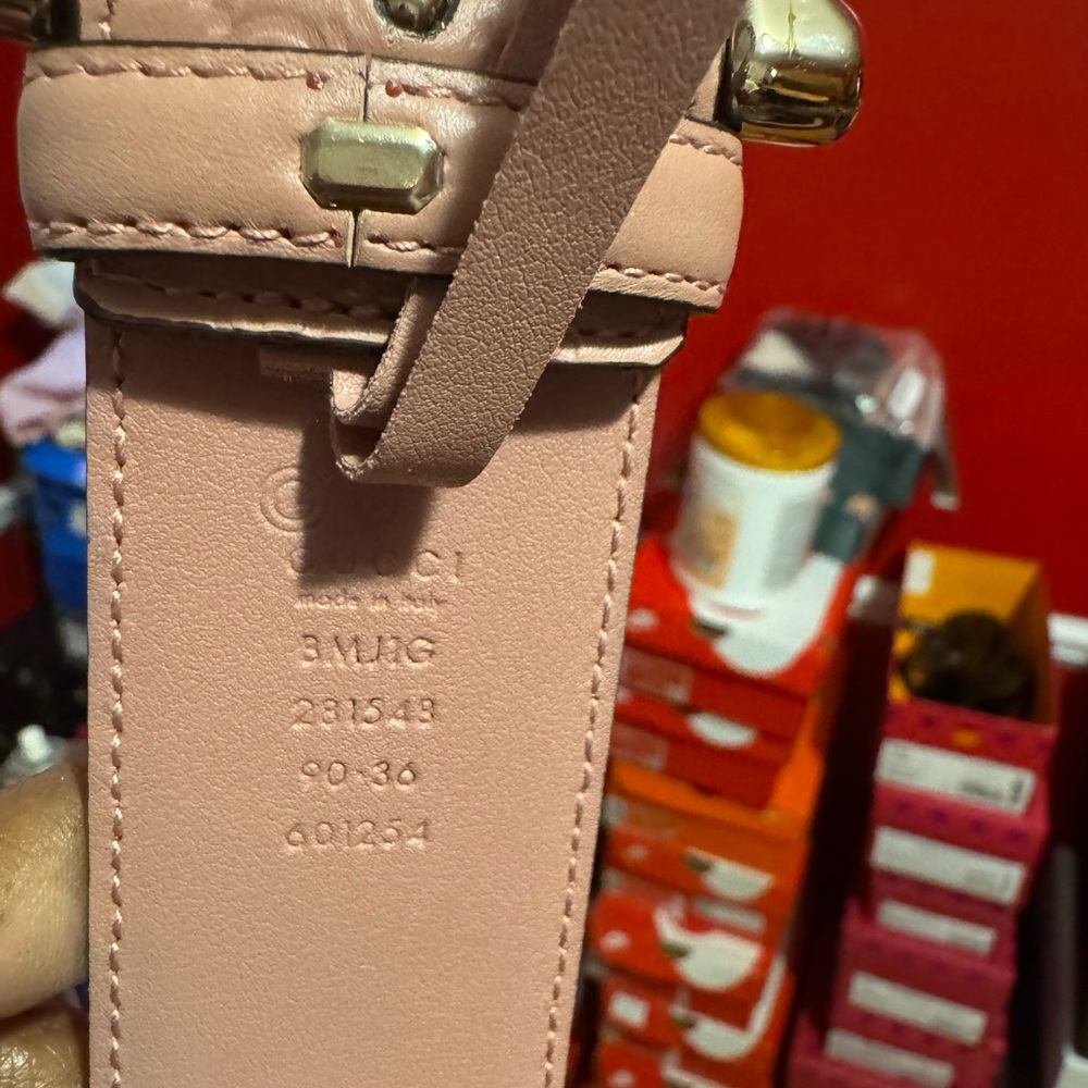 Gucci Blush Pink Leather Belt with Gold Buckle
